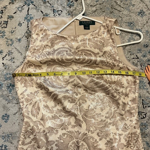 Lauren Ralph Lauren Champagne Sequin Floral Jacquard Dress - Picture 3 of 15